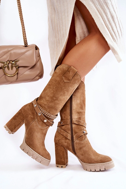 Damskie Kozaki Na Słupku Lewski Shoes 3246 Beżowe