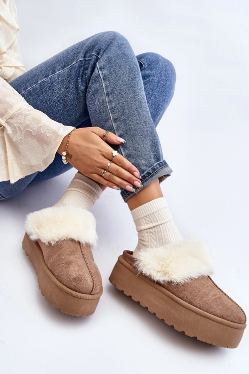 Kapcie Śniegowce Damskie Na Grubej Podeszwie Khaki Starlyn