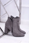 Damskie Botki Szare na Słupku Zamszowe Egida