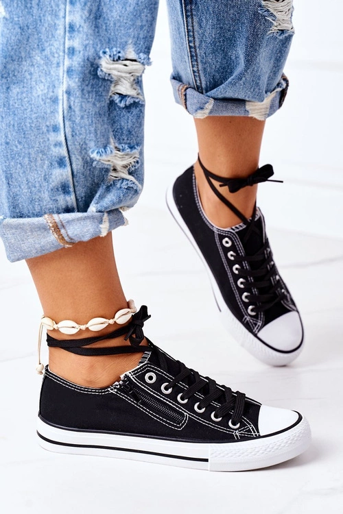 Damskie Trampki Z Suwakiem Czarne Malani