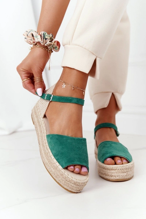 Sandały Na Platformie Z Plecionką Zielone Megara