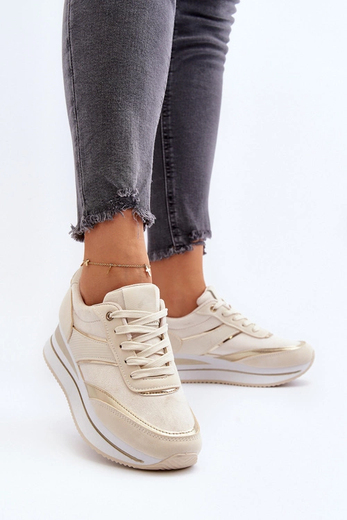 Damskie Buty Sportowe Sneakersy Na Platformie Beżowe Atnarama