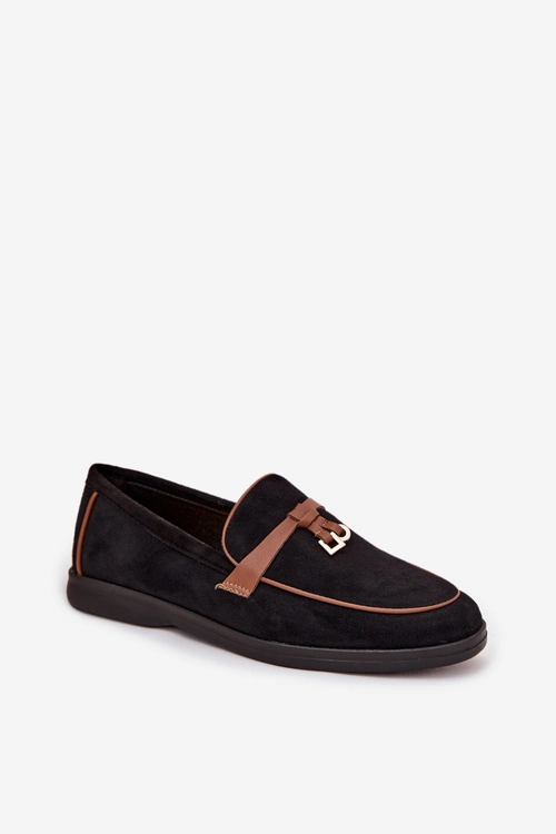 Mokasyny Loafersy Damskie Z Eko Zamszu Czarne Darwen