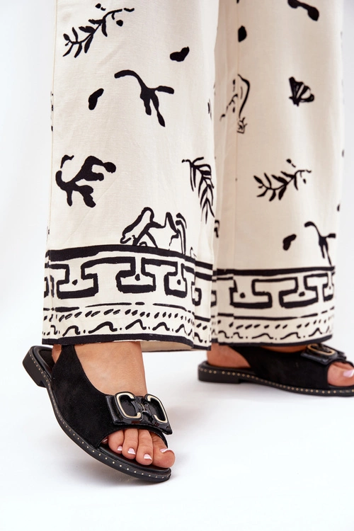 Płaskie Sandały Z Ozdobą Eko Zamszowe Czarne Lilria