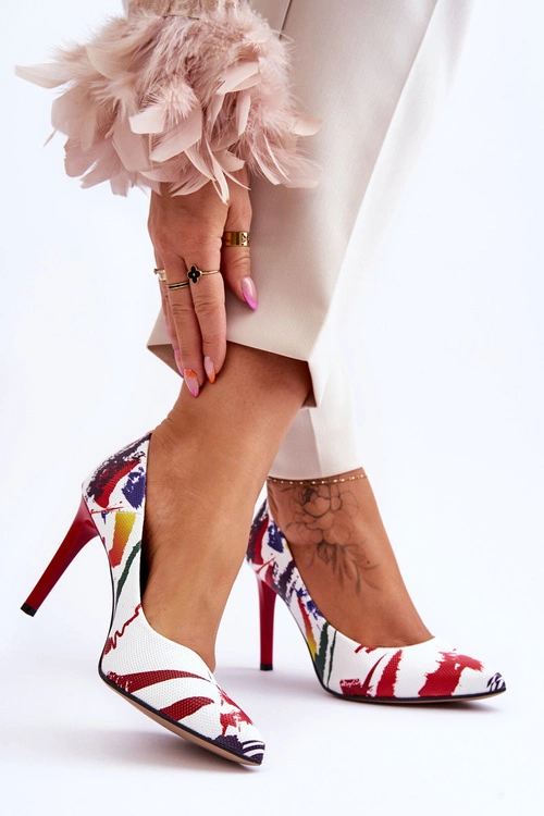 Modne Skórzane Szpilki Lewski Shoes 2659 Biało-Czerwone