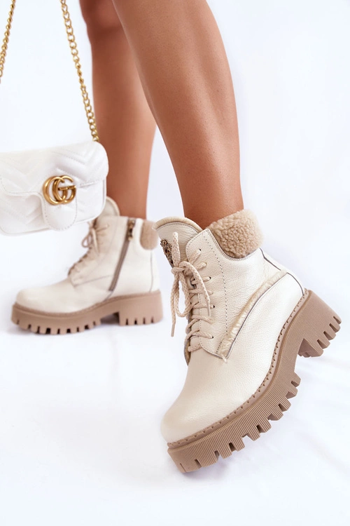 Damskie Skórzane Trapery Botki Jasnobeżowe Lemar Vergo