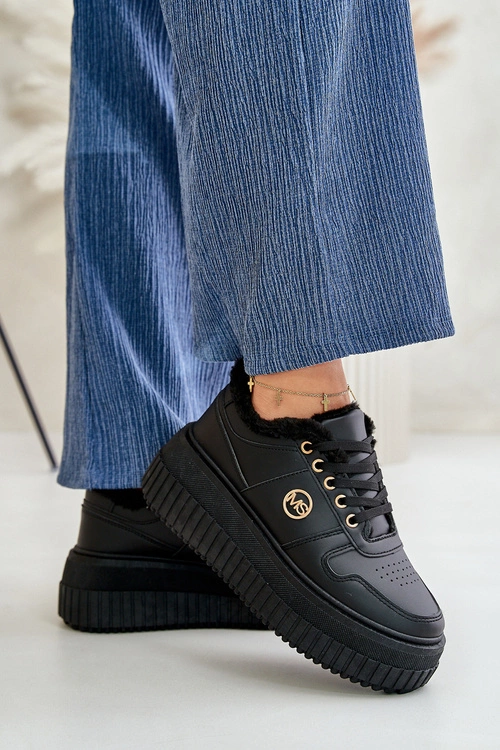 Sneakersy Buty Sportowe Damskie Ocieplane Na Masywnej Podeszwie Czarne Verissha