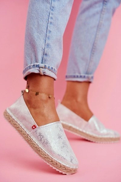 Espadryle Damskie Pleciona Podeszwa Srebrne Big Star FF274A514