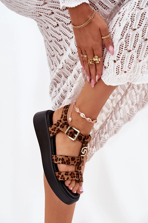 Sandały Damskie Na Platformie Ze Złotym Detalem Panterka Fevire