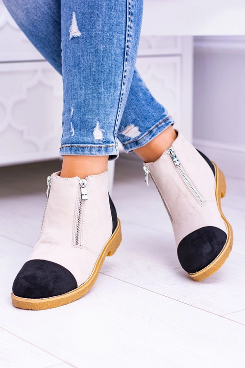 Lu Boo Zamszowe Beżowe Botki Z Suwakami Inez