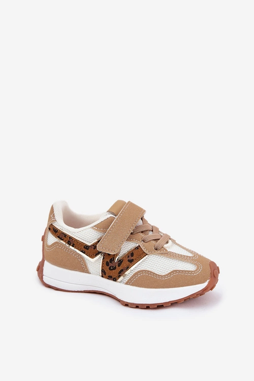 Sneakersy Dziecięce Na Rzep Panterka Ciemnobeżowe Tezzu