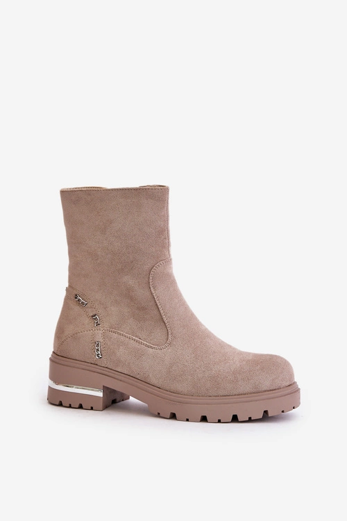 Ocieplane Botki Damskie Z Eko Zamszu Na Zamek Beżowe Narilie