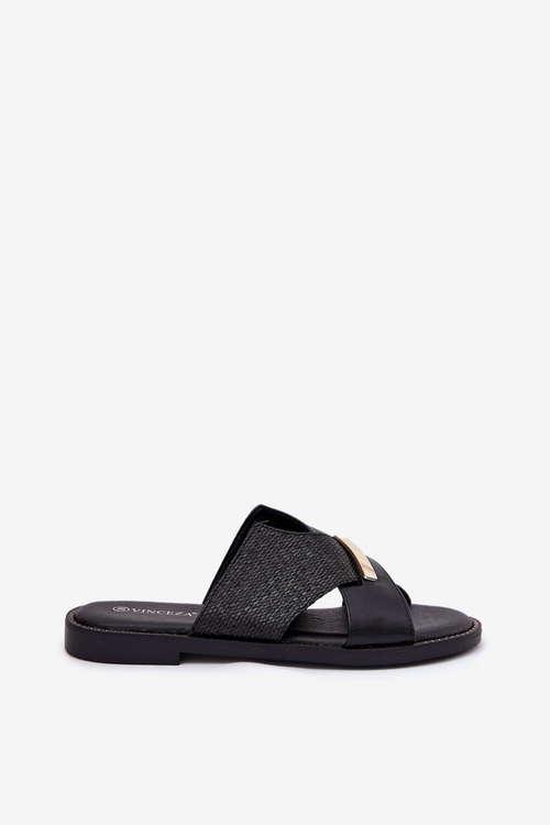 Damskie Klapki Na Płaskim Obcasie Z Ozdobnym Detalem Vinceza 17385 Czarne