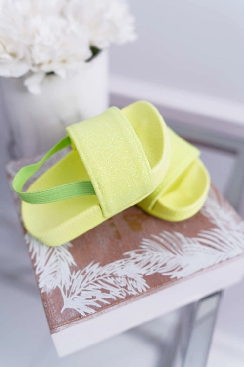 Dziecięce Klapki Dziewczęce Brokat Limonkowe Rimia