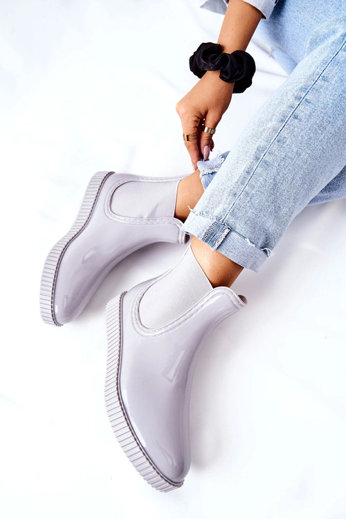 Błyszczące Kalosze Na Platformie Szare Waterfall