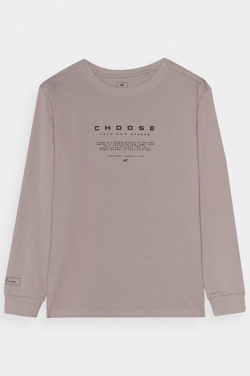Koszulka Z Długim Rękawem Dla Chłopca Z Nadrukiem Regular 4F 4FJWAW24TLONM294-26S Szara