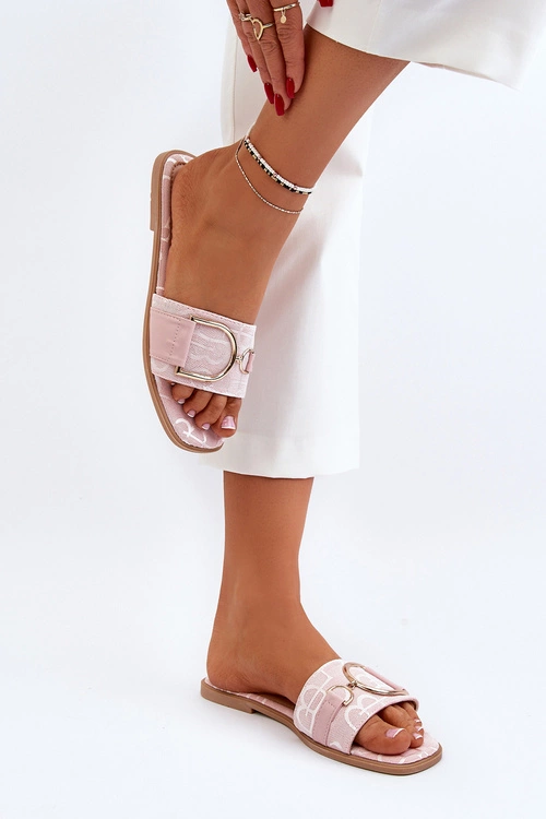 Błyszczące Klapki Damskie Z Ozdobą Różowe Taleci