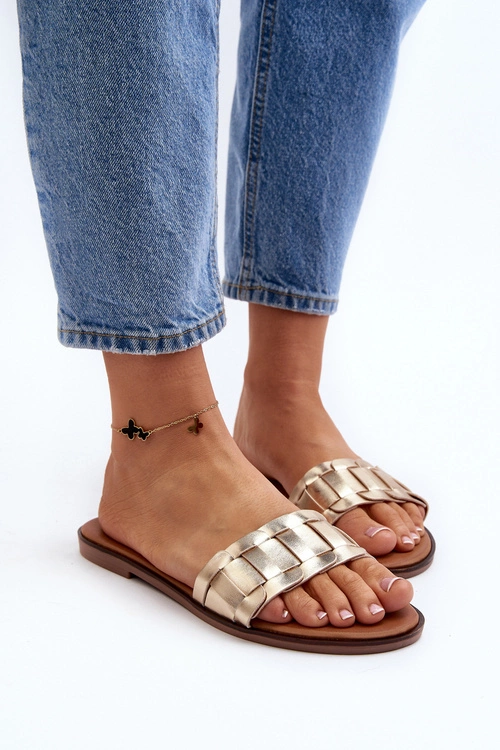 Damskie Klasyczne Klapki Na Płaskim Obcasie Złote Namrita