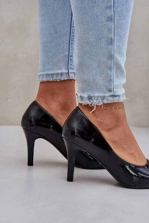 Szpilki Z Lakierowanej Eko Skóry Czarne Sanalitia