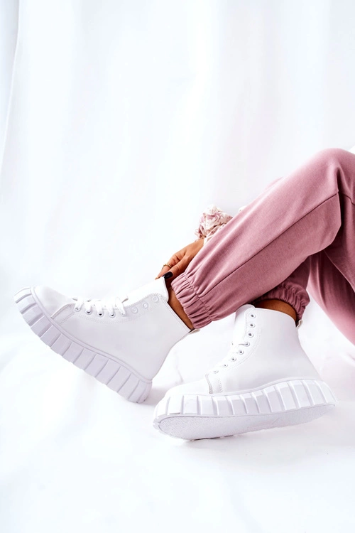 Skórzane Wysokie Trampki Na Platformie Białe Meniphise