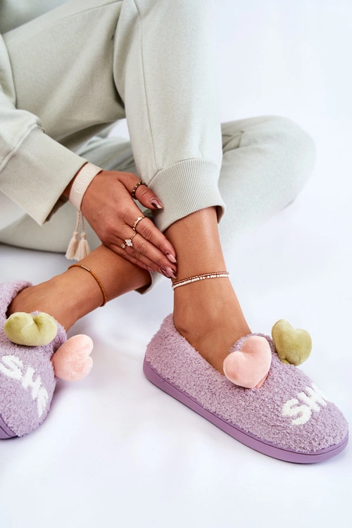 Damskie Wsuwane Papcie Z Sercami Fioletowe Alasca