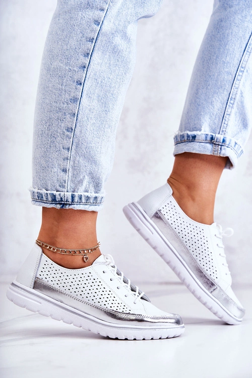 Damskie Ażurowe Półbuty Na Platformie Białe Deloren