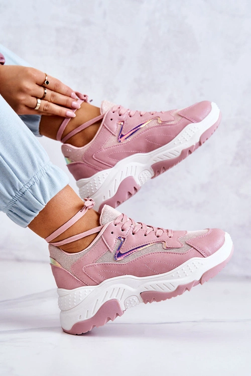 Damskie Błyszczące Masywne Sneakersy Różowe Canadia