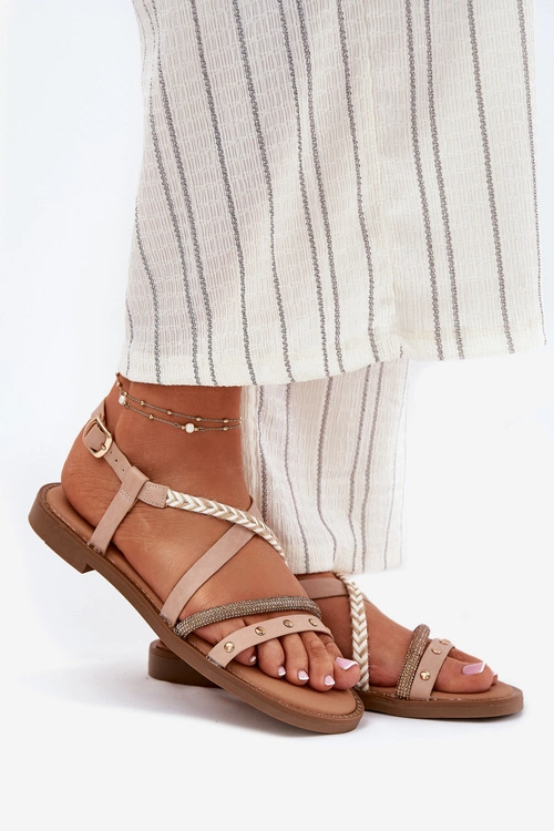 Płaskie Sandały Z Ozdobnymi Paskami Vinceza 17379 Beżowy