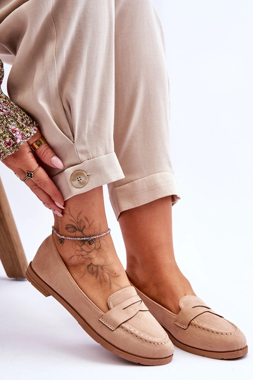 Wygodne Zamszowe Damskie Mokasyny Ciemnobeżowe Lucca