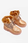 Dziecięce Błyszczące Botki Traperki Ocieplane Złote Brema