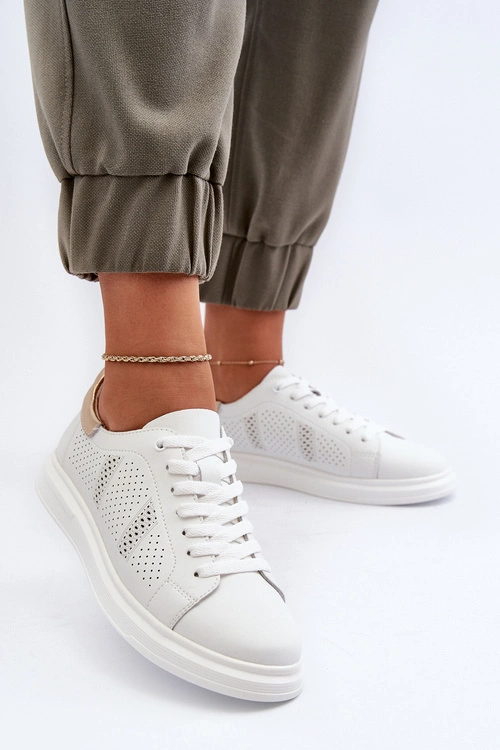 Lekkie Skórzane Trampki Damskie Białe S.Barski LR760