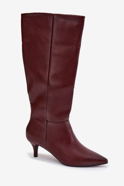 Kozaki Damskie Na Niskiej Szpilce Ocieplane Z Eko Skóry Bordowe Marcellia