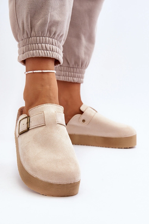 Klapki Damskie Chodaki Na Platformie Jasnobeżowe Jorffia