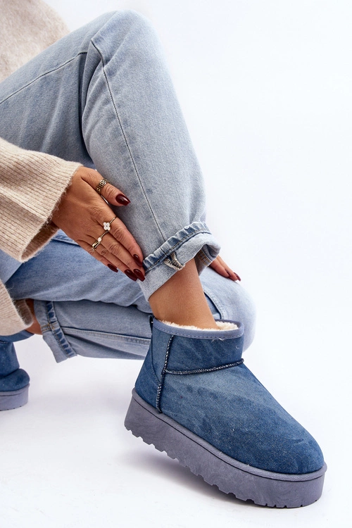 Śniegowce Damskie Z Brokatem Na Platformie Niebieskie Margella