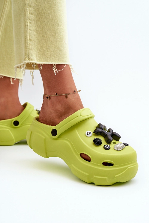 Piankowe Damskie Lekkie Klapki Na Masywnej Podeszwie Limonkowe Matirra