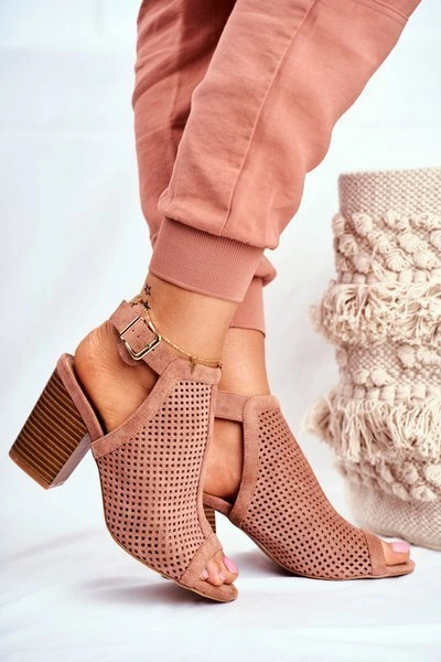 Botki Damskie Ażurowe Peep Toe Różowe Paradise