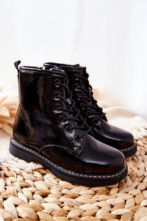 Dziecięce Ocieplane Botki Lakierowane Czarne Gessa