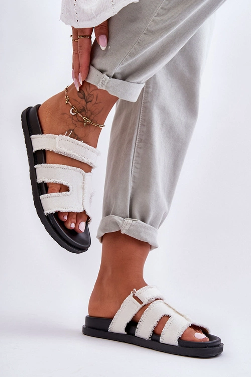 Damskie Klapki Materiałowe Na Rzep Białe Lamirose