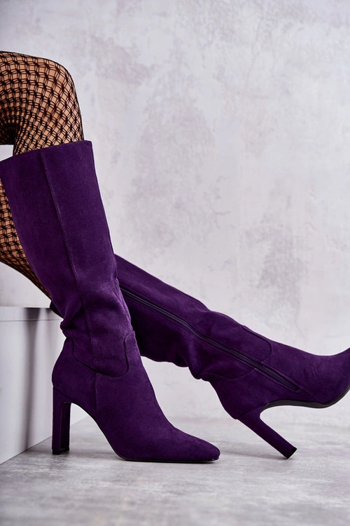 Kozaki Damskie Na Słupku Do Kolana Fioletowe Truly Love