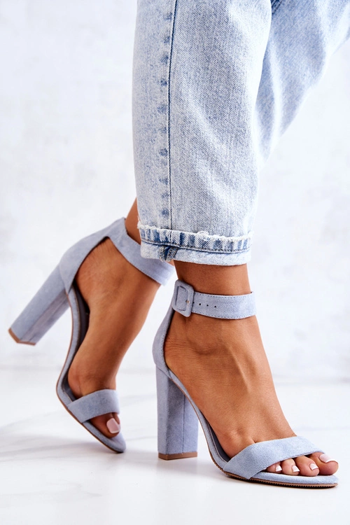 Zamszowe Sandałki Na Obcasie Niebieskie Jacqueline