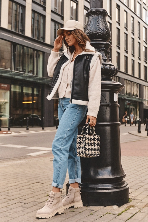 Zamszowe Trapery Botki Ocieplane Beżowe Alden