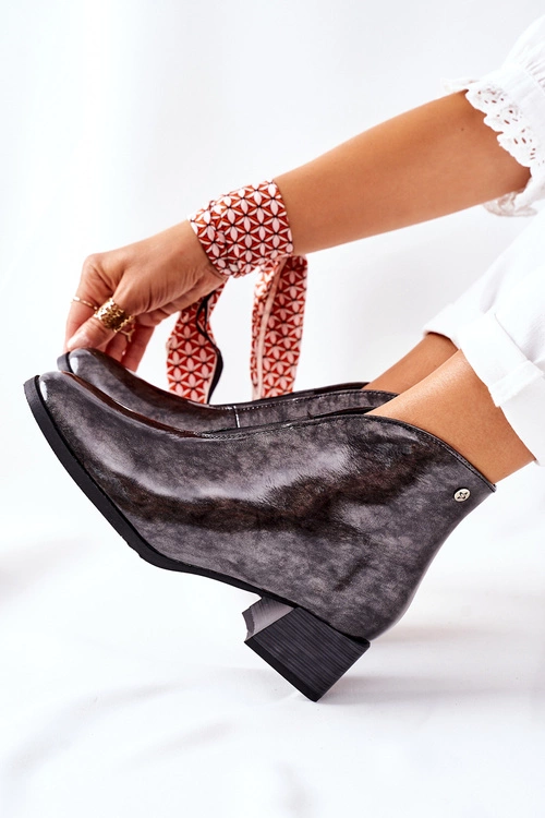 Skórzane Ocieplane Botki Na Obcasie Maciejka 04777-13 Popielate