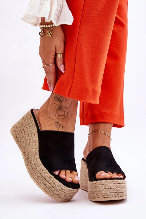 Damskie Klapki Na Koturnie I Platformie Czarne Ysabel