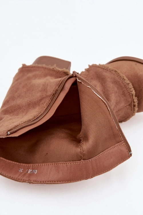 Botki Damskie Na Słupku Z Wywiniętą Cholewką Jasnobrązowe Idalia