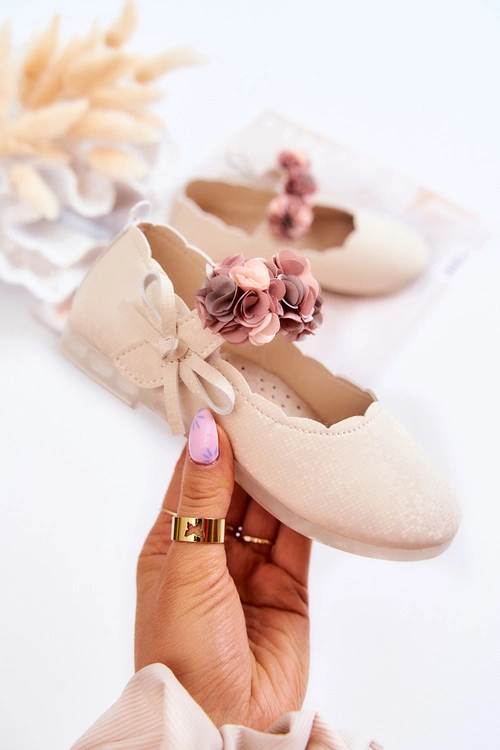 Dziecięce Balerinki Na Rzepy Kwiaty Jasnobeżowe Caitlin