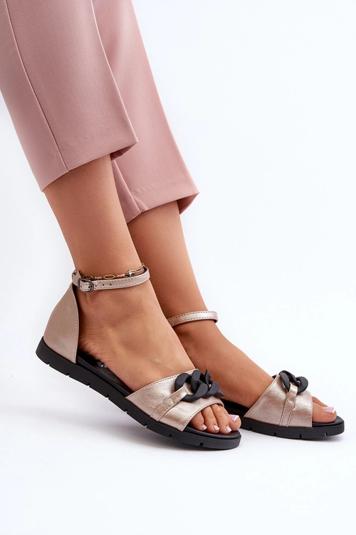 Sandały Damskie Płaskie Z Łańcuchem Vinceza 17320 Złote