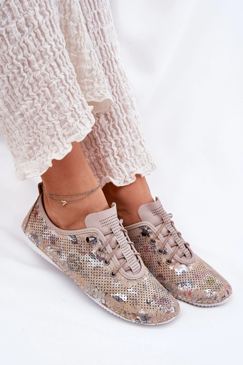 Półbuty Damskie Ze Skóry Naturalnej Wzorzyste Artiker 56C2689 Beżowe