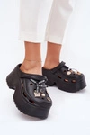 Klapki Damskie Na Masywnej Platformie Z Przypinkami Czarne Vivira