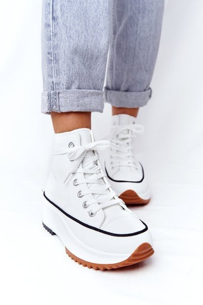 Skórzane Trampki Na Platformie Białe Coachella