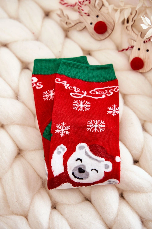 Dziecięce Skarpetki "Merry Christmas" Wesoły Miś Czerwone